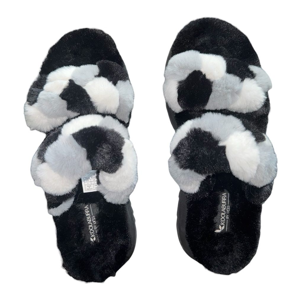 NWOT Koolaburra Black and White Plush Slippers Size 9